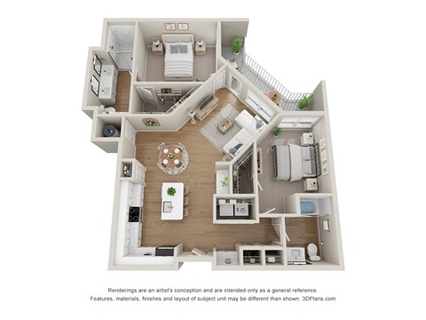 Floor plan for 2 beds, 2 baths, 1220 sqft